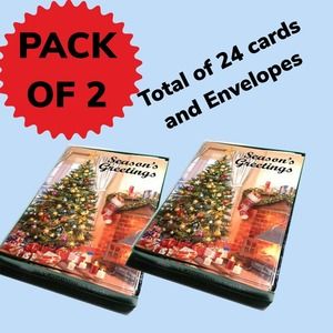 Set Of Two Christmas Cards - 24 Total W/ White Envelopes Included 5’ X 7’ Tree
